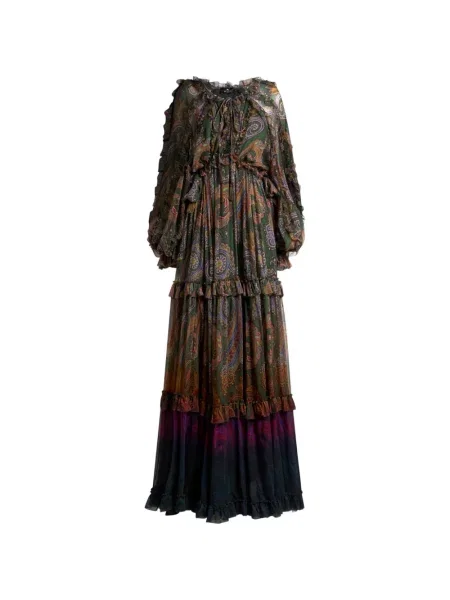Rochie Etro de mătase cu imagine cu model paisley verde