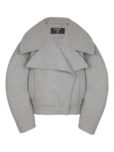 Płaszcz Balmain wełniany z klapą szary