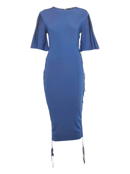 Rochie midi Elisabetta Franchi cu șireturi din dantelă albastru