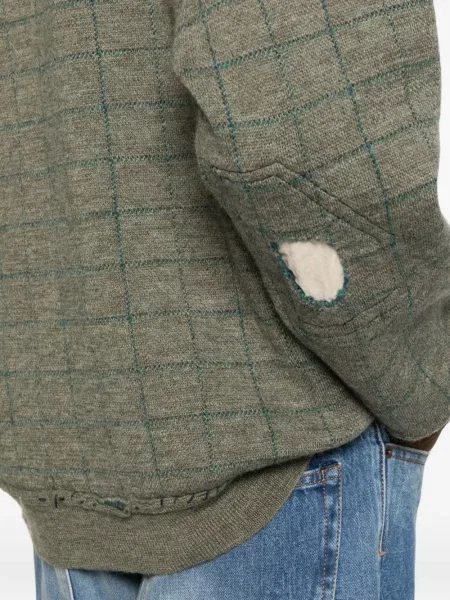 Džemper Maison Margiela s izlizanim efektom karirani zelena