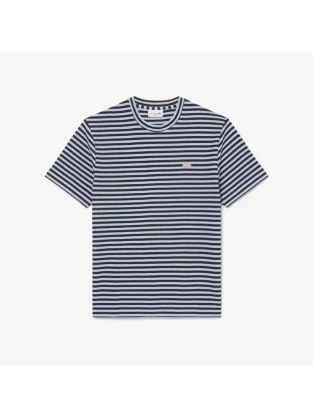Lacoste T-Shirt W Paski O Teksturowanej Fakturze niebieski