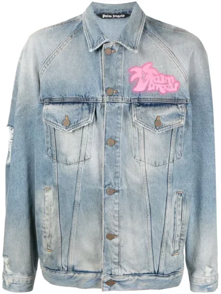 Kurtka jeansowa Palm Angels z nadrukiem niebieska
