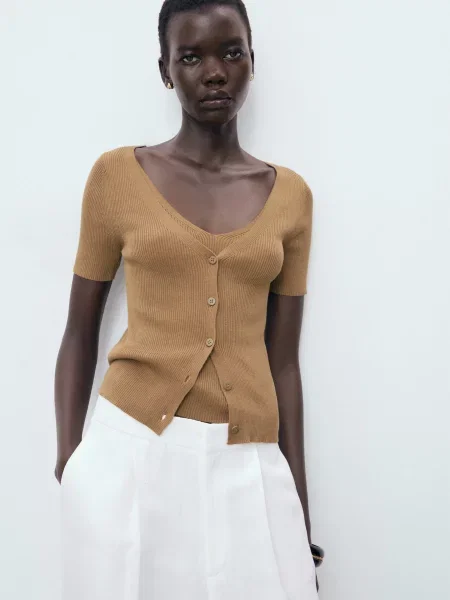 Кардиган MANGO віскоза/бавовна коричневий