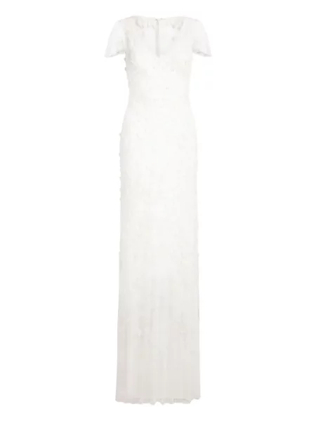 Rochie maxi Jenny Packham cu model floral din dantelă de costum alb