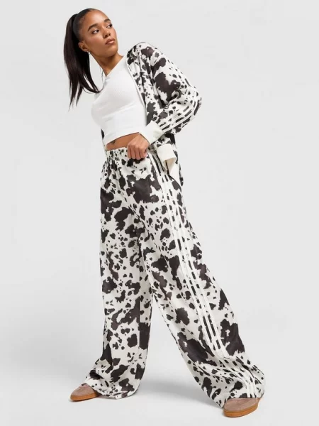 ADIDAS ORIGINALS Kalhoty Satin Wide Leg tmavě / offwhite hnědá