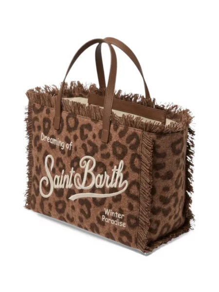 Geantă shopper Mc2 Saint Barth cu franjuri cu model leopard maro