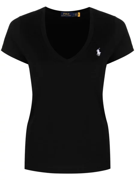 Μακρύς λινή μπλούζα Polo Ralph Lauren με κέντημα καφέ