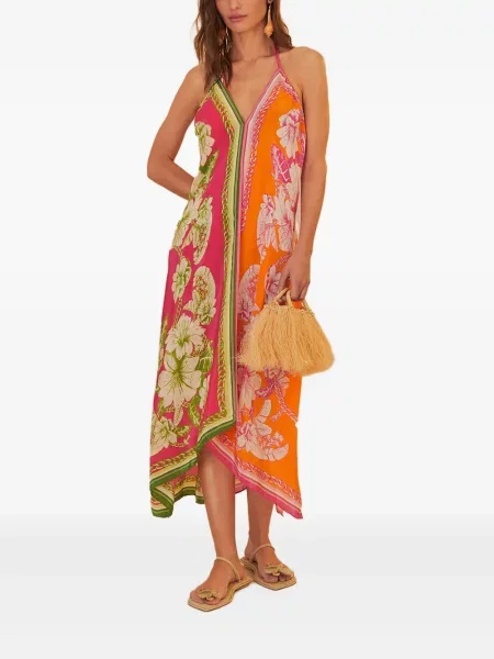 Rochie midi Farm Rio cu model floral cu imagine până la genunchi portocaliu