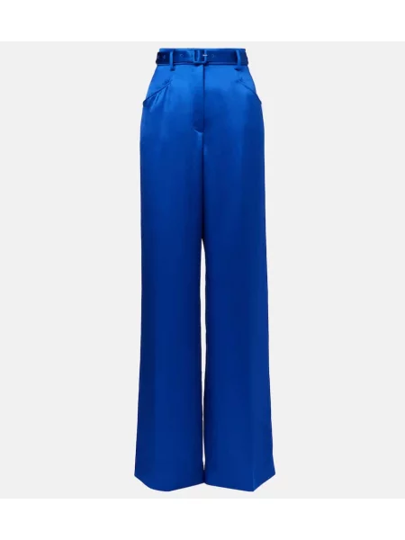 Pantaloni Gabriela Hearst de mătase albastru