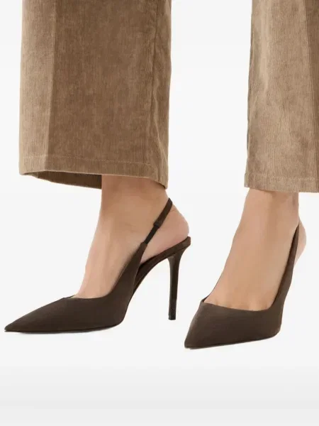 Pantofi cu toc Brunello Cucinelli din piele de căprioară slingback maro
