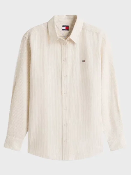 Льняная джинсовая рубашка Tommy Jeans бежевая