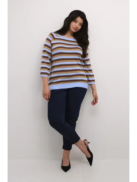 KAFFE CURVE Pulover Tilda / azuriu / maro bej