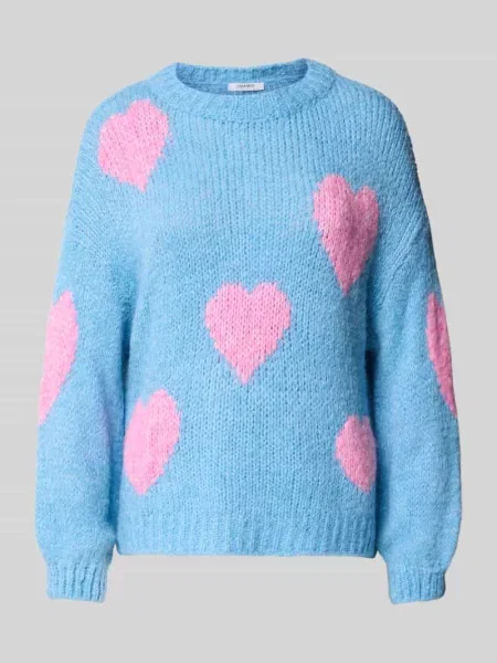 Sweter z dzianiny z okrągłym dekoltem model Zabaione błękitny