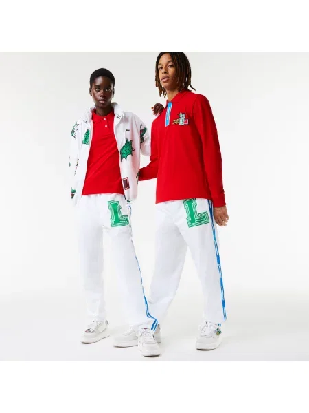 Lacoste Spodnie Dresowe Holiday Unisex Z Nadrukiem Regular Fit białe
