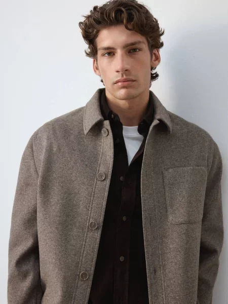 Koszula wierzchnia z flaneli regular fit średni Mężczyzna S MANGO MAN brązowy