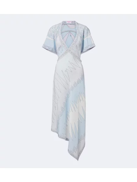 Rochie midi Pucci de mătase asimetrică albastru