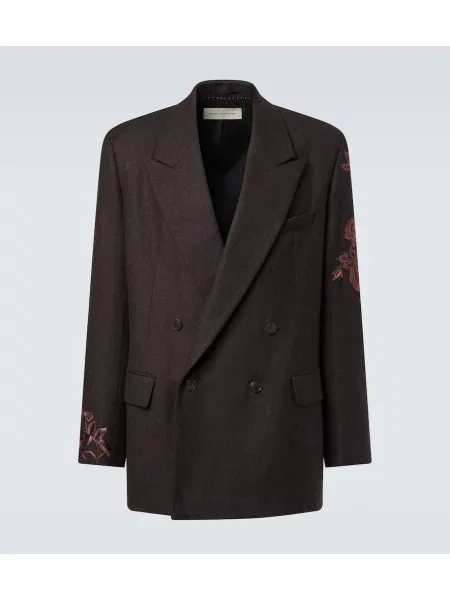 Sacou Dries Van Noten de lână cu model floral maro