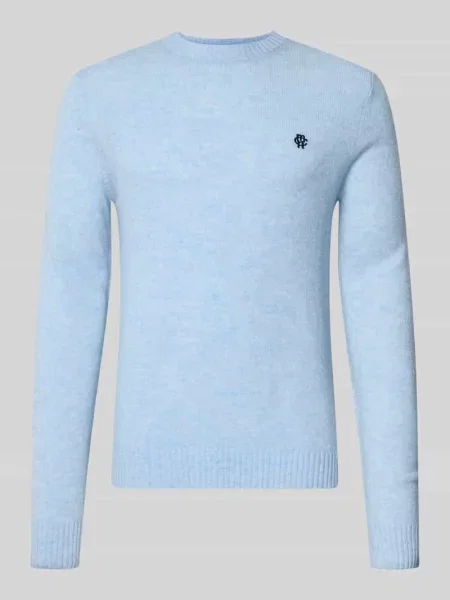 Sweter z dzianiny krój slim fit z czystej wełny z wyhaftowanym logo Mcneal niebieski