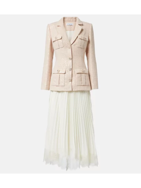 Sukienka midi Self-portrait szyfonowa do kolan garniturowa