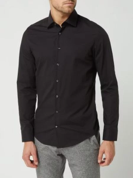 Koszula biznesowa o kroju slim fit z popeliny Seidensticker czarna