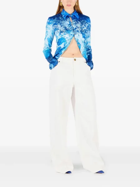 Pantaloni Roberto Cavalli din jacard alb