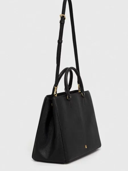Δερμάτινη τσάντα Lauren Ralph Lauren μαύρο