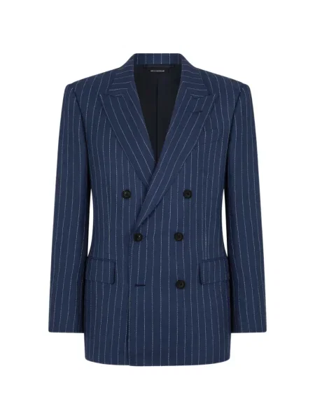 На тънки райета яке Tom Ford двуредно синьо