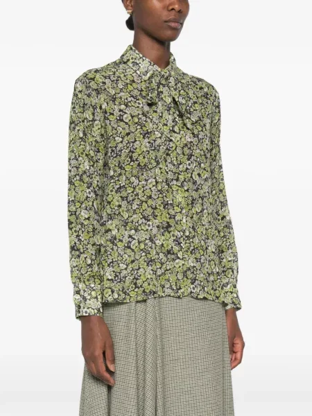 Bluză Niu' cu funde cu model floral verde