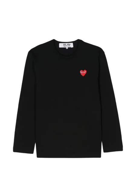 Lung tricou Comme Des Garçons cu motiv cu inimi negru