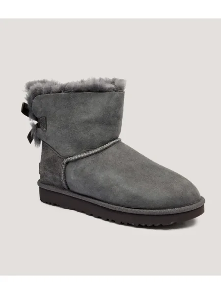 UGG De piele bocanci MINI BAILEY BOW II cu adaos de lână | shearling gri