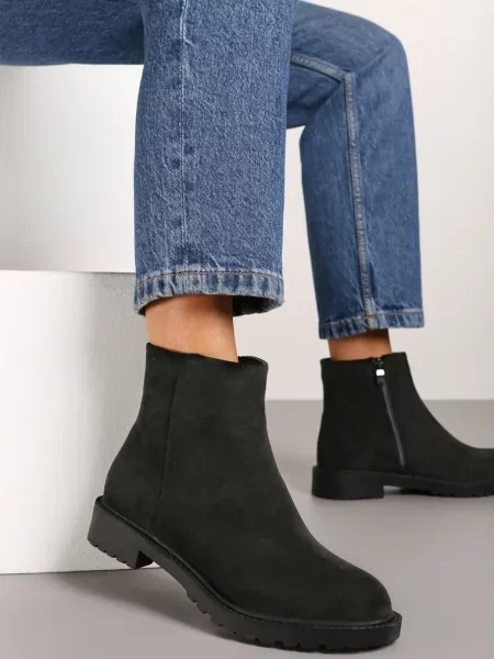 Botki z Imitacji Zamszu w Eleganckim Stylu Niadoraea czarne