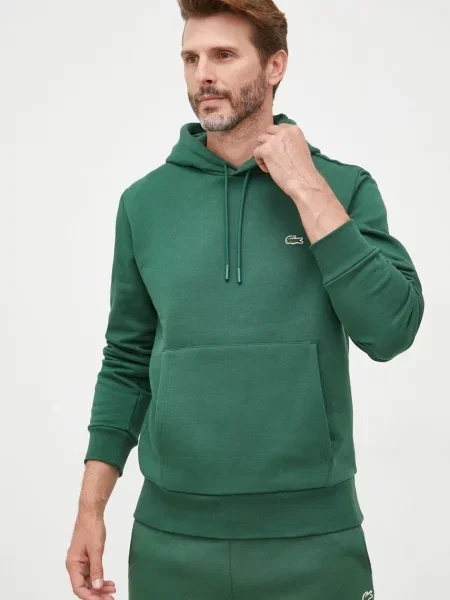 Lacoste pulover s kapuco bombažen zelena