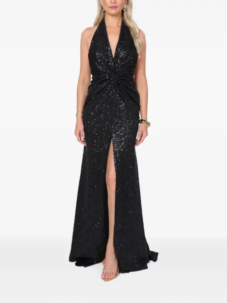 Rochie maxi Roserry cu paiete cu gât halter negru