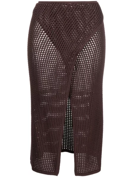 Fustă midi Andreadamo până la genunchi cu crăpătură maro