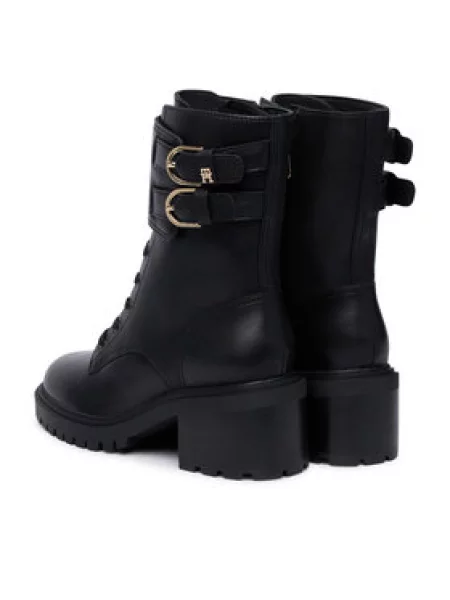 Tommy Hilfiger Bakancs Block Heel Buckled Lace-Up Boot fekete