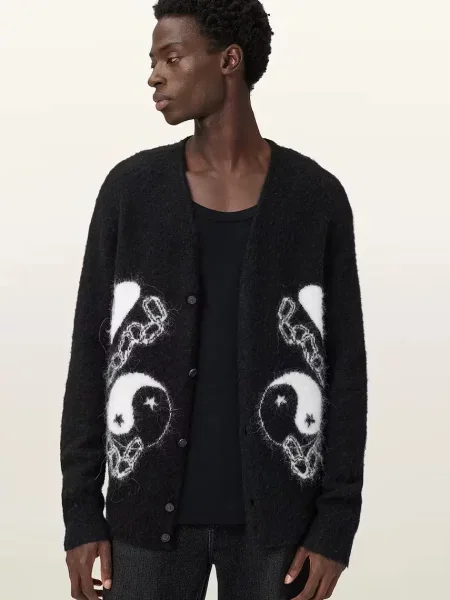 AllSaints cardigan cu alpaca REFLECTION negru