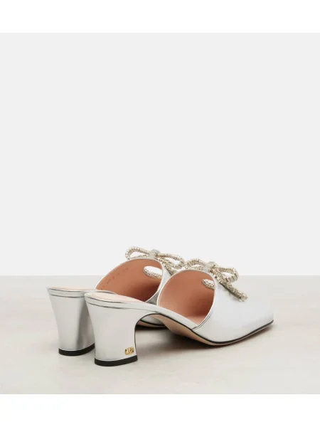 Papuci tip mules Valentino Garavani din piele argintiu