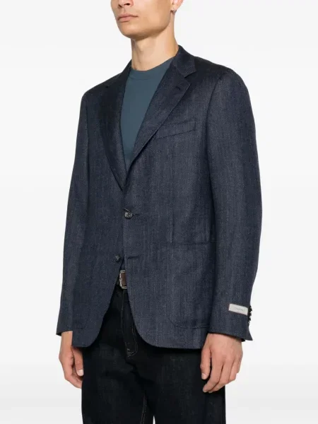 Sacou Canali cu model herringbone cu rever albastru