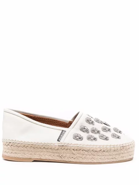 Kožené křišťálové espadrilky Philipp Plein bílé