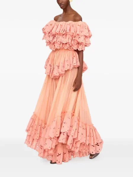 Rochie maxi Chloé cu volane roz