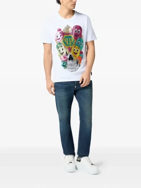 Tricou Philipp Plein cu decolteu rotund alb