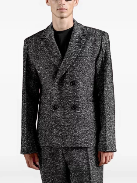 Costum Manière De Voir cu model herringbone cu două rânduri de nasturi gri