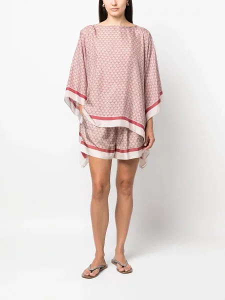 Poncho Brunello Cucinelli de mătase roșu