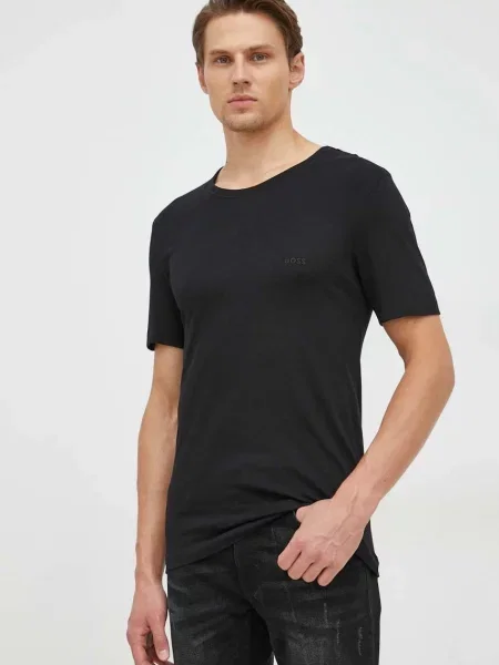 BOSS Black Majica Classic pegasto siva / črna bela