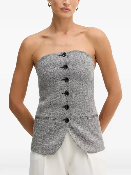 Top Sisley cu model herringbone fără bretele gri