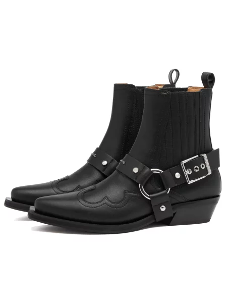 Buty do kostki Ganni skórzane czarne