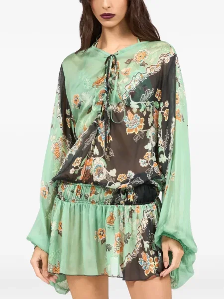 Rochie mini Roberto Cavalli cu model floral cu imagine verde