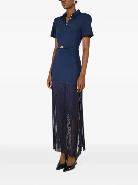 Rochie maxi Rowen Rose cu franjuri albastru