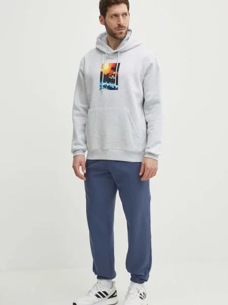 Кофта adidas Originals з капюшоном з принтом сірий