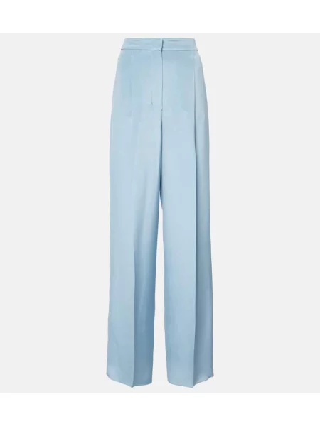 Pantaloni Max Mara cu talie înaltă de mătase albastru